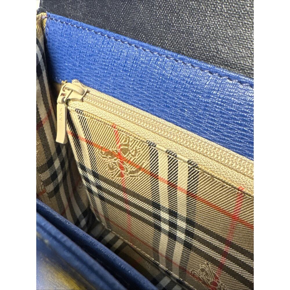Burberry Hand Bag Leather Blue Navy Gold Auth - Picture 10 of 13